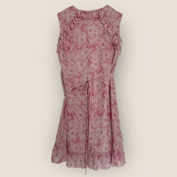 AllSaints Pink Floral Wrap Dress Size Small Ruffle Hem